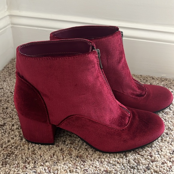 Circus Sam Edelman Vanessa Zipper Velvet Ankle Boots Booties Burgundy - Picture 3 of 9